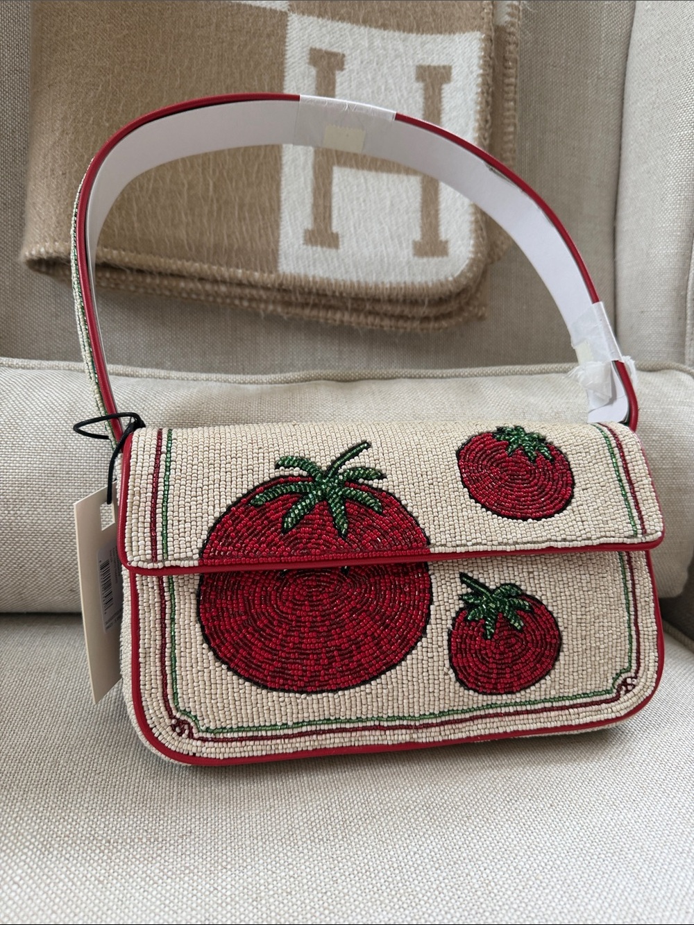 Staud, Beaded Tomato Motif Shoulder Bag - Red/Cream
